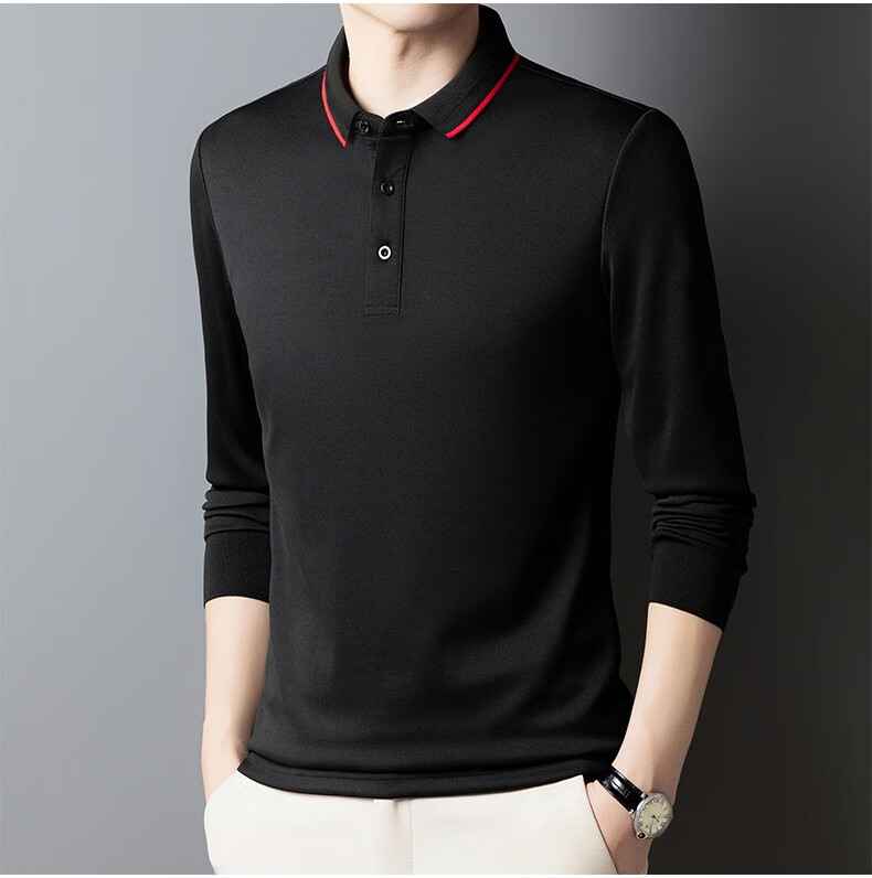 MULINSEN Men's Long Sleeve Polo Shirt Spring Autumn Casual Business Simple Black M 12