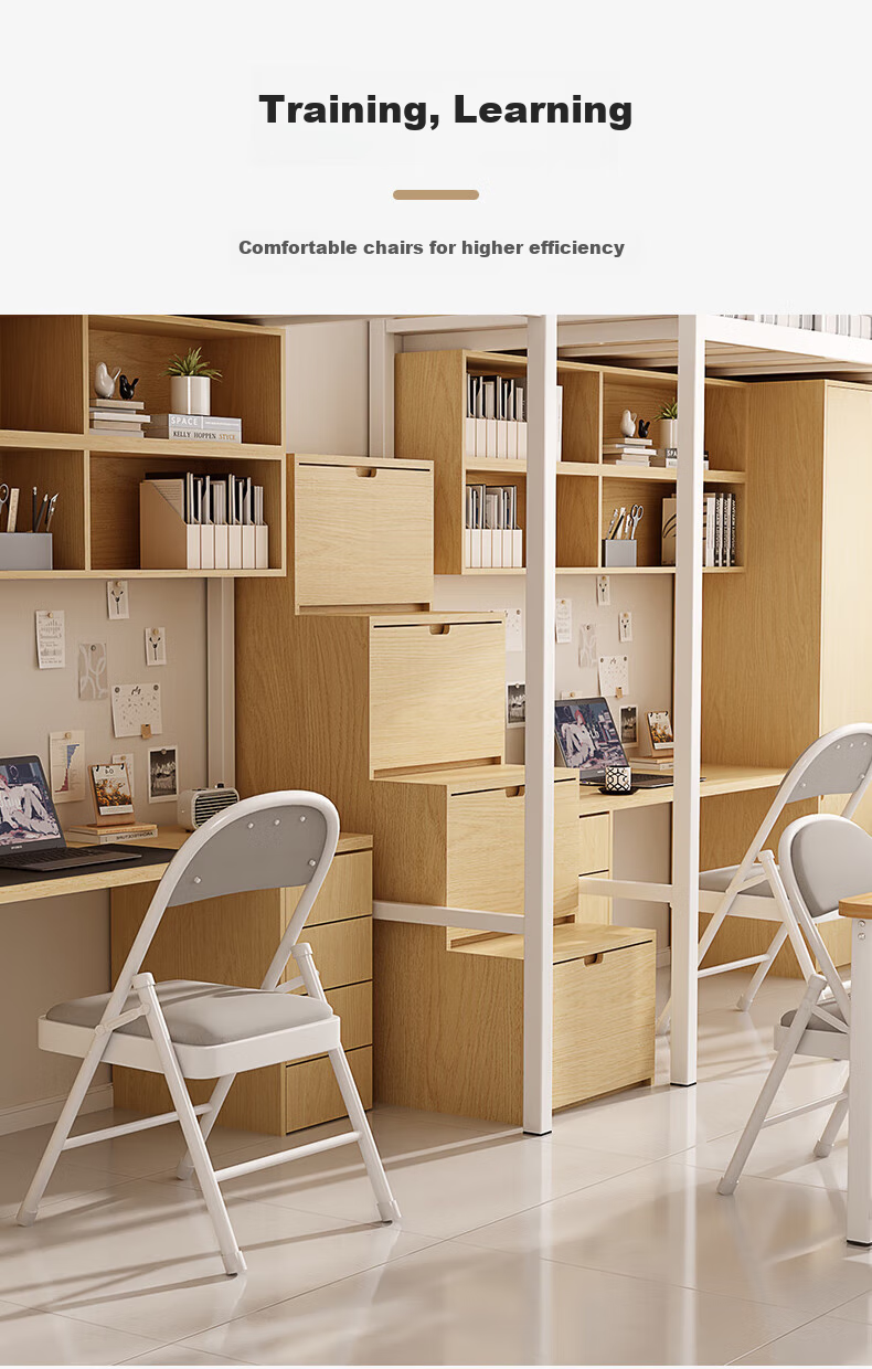 Yimo Folding Chair with Backrest, Portable Dining Chair, Computer Chair, Home Stool, Dormitory Study Chair, Conference Training Office Chair, White 7