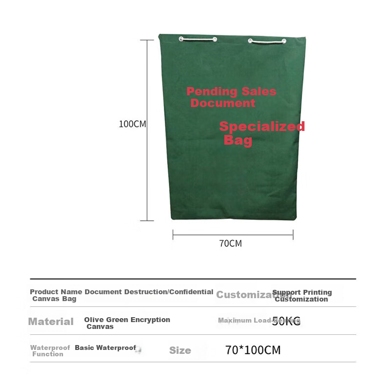 Pangdaidai Thickened Wear-Resistant Confidential Canvas Bag, Shredding Bag for Documents to Be Destroyed, Specialized Bag for File Destruction, 70*100cm