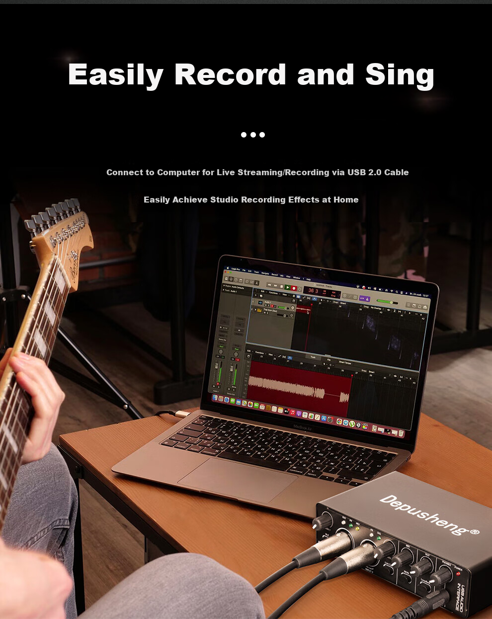 Depusheng Mobile Phone And Computer Live Streaming Sound Card USB High-Definition Recording Professional Post-Production Voiceover Audio Recording Music Composition Live Streaming with Audio Book Host Guitar Instrument 48V Power Supply Outdoor MD22 3