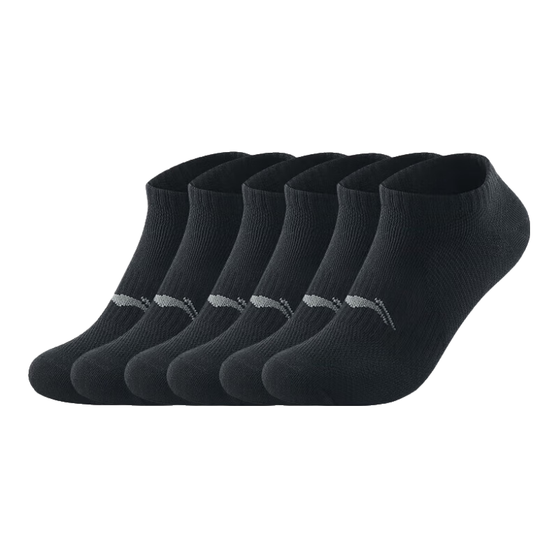 Li-Ning Socks (6 Pairs) Sports Socks Basketball Socks All-Season Antibacterial Durable Low-Cut Socks Running Socks Cotton Socks Black