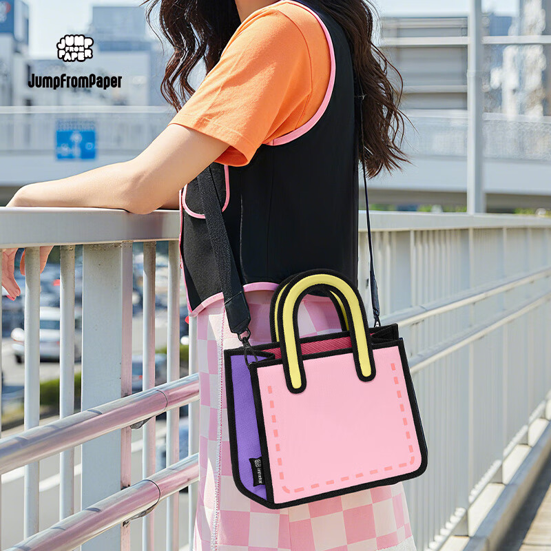 JumpFromPaper Flat 2D Cartoon Crossbody Bag for Women Shoulder Tote Bag Sweetheart Pink Birthday Gift for Girlfriend
