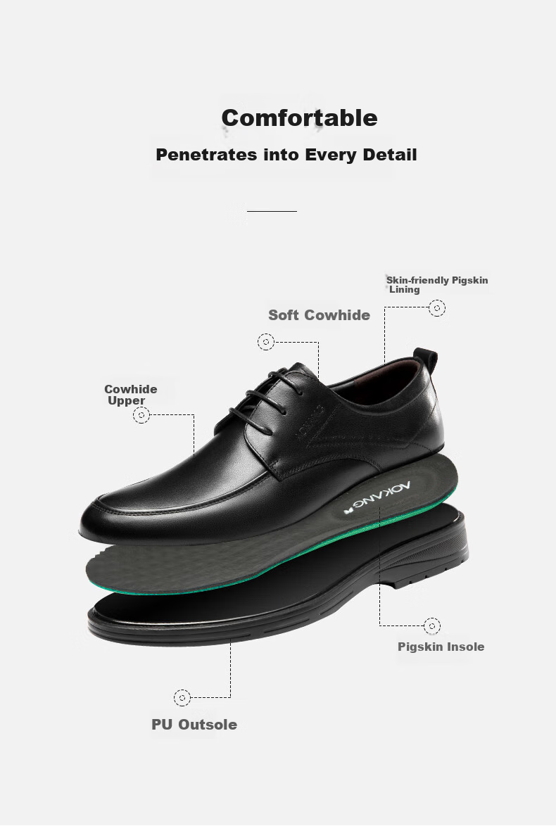 Aokang Leather Lace-Up Comfortable Business Commute Formal Men's Leather Shoes, Black, Size 40 3