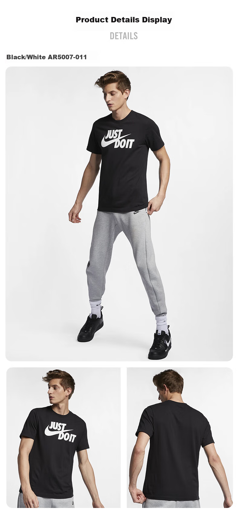 NIKE Spring And Summer Men's Short-Sleeve T-Shirt, Pure Cotton, Sports Casual, Classic Simple Style, AR5007-011, Black, Size L 2