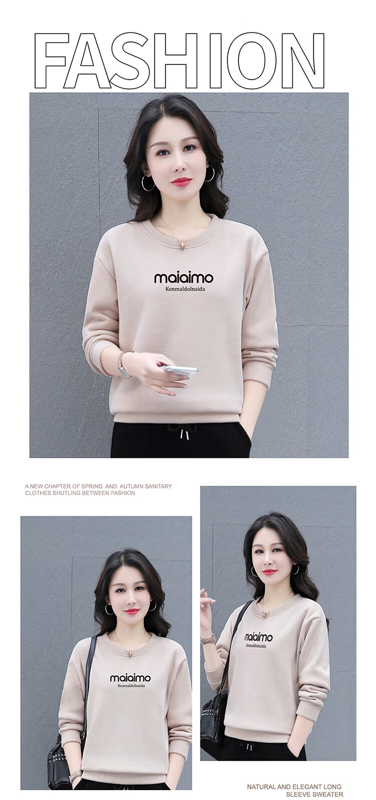 Woodpecker Women's Long Sleeve T-Shirt Autumn New Mid-Age Slim Fit Fashionable Base Sweatshirt Wine Red 4XL 11