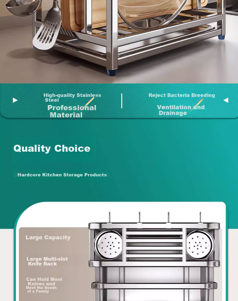 Jingyan 304 Stainless Steel Knife Holder Storage Rack, Kitchen Knife And Cutting Board Organizer, Multifunctional Utensil Chopping Board Storage Shelf, Pot Lid Rack 3