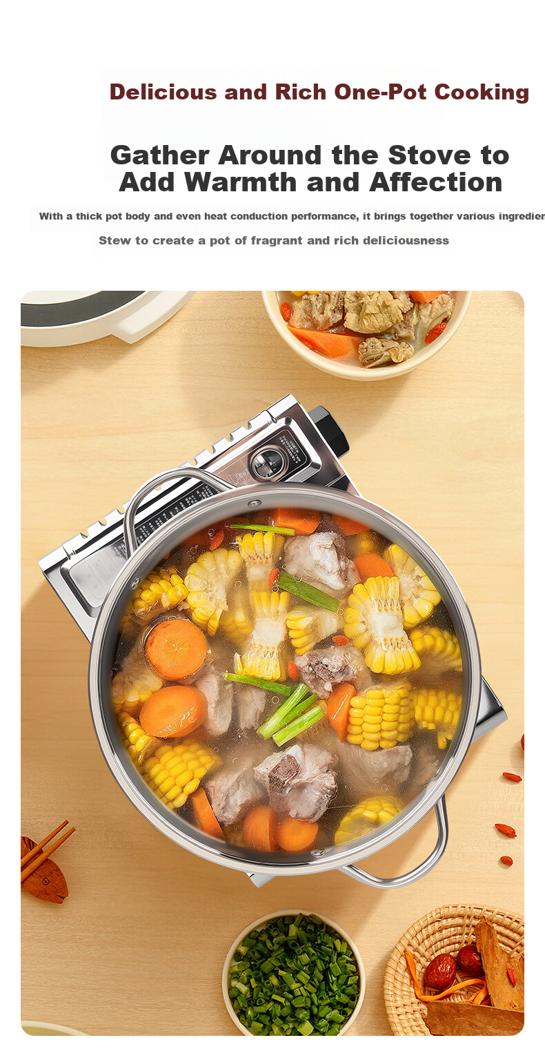 Jinyu Casserole Pot for Hotpot, Stainless Steel Outdoor Induction Cooker Soup Pot, 28CM 5.3L Large Capacity 4