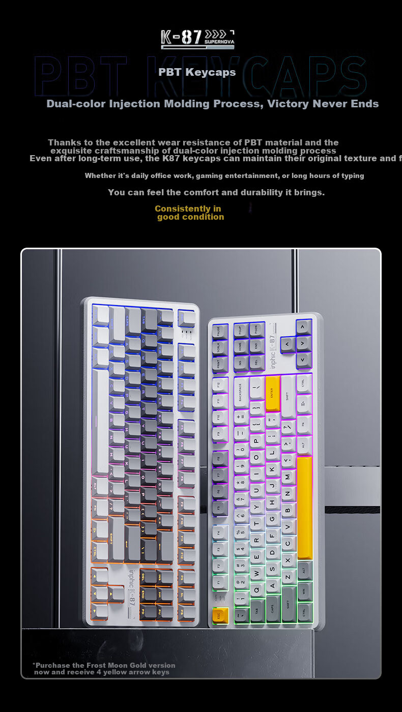 INPHIC K87PRO Wireless Mechanical Keyboard Wired 87-Key Bluetooth Tri-Mode Gasket Custom Full-Filled Side-Engraved HIFI Gaming Esports Office Silver 10