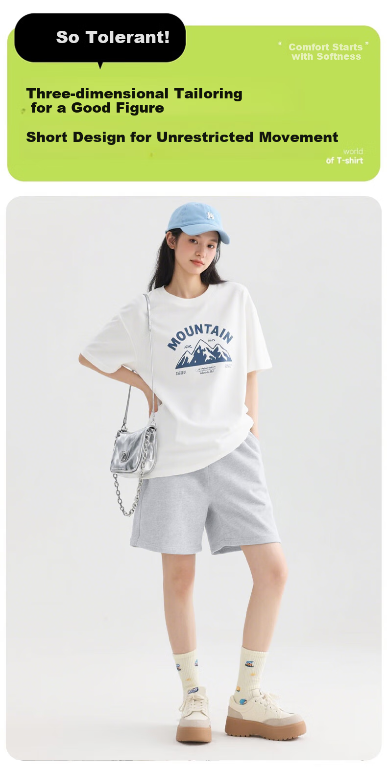 Baleno Women's Shorts, Summer New Style, Pure Cotton, Loose Casual Sports Pants, Ladies' Wear, Elastic Waistband, Slimming Straight-Leg Five-Point Shorts 6