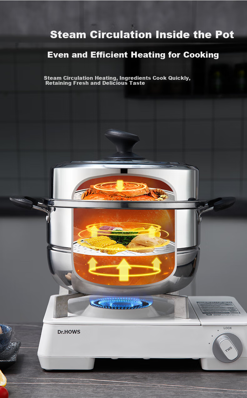 KEGOO Double-Layer Steamer Pot, Thickened Stainless Steel 30cm, Compatible with Gas Stove And Induction Cooker, for Soup Making And Cooking, KG102 4
