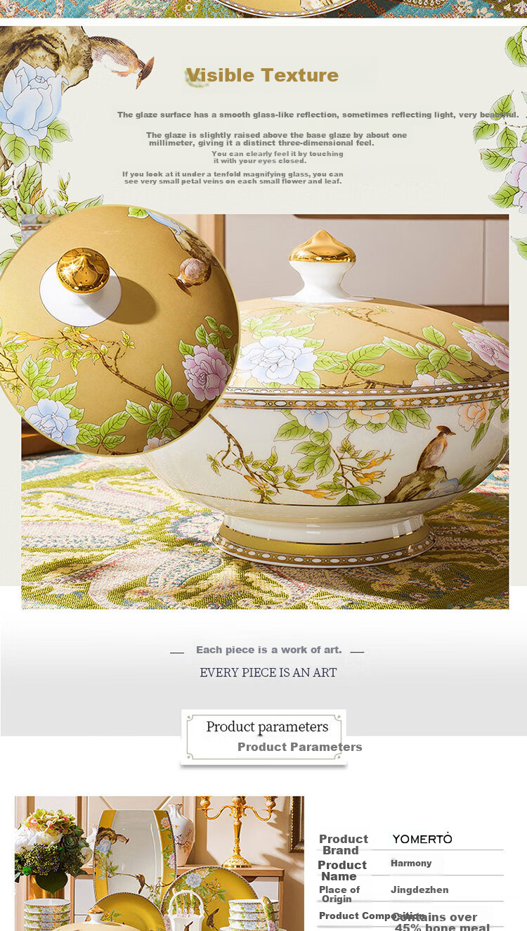 Lowei Chinese Style Bowl and Plate Set Home Use 2026 New Luxury Jingdezhen Bone China Dinnerware Gift Box Housewarming Bowl Plate Chopsticks 3
