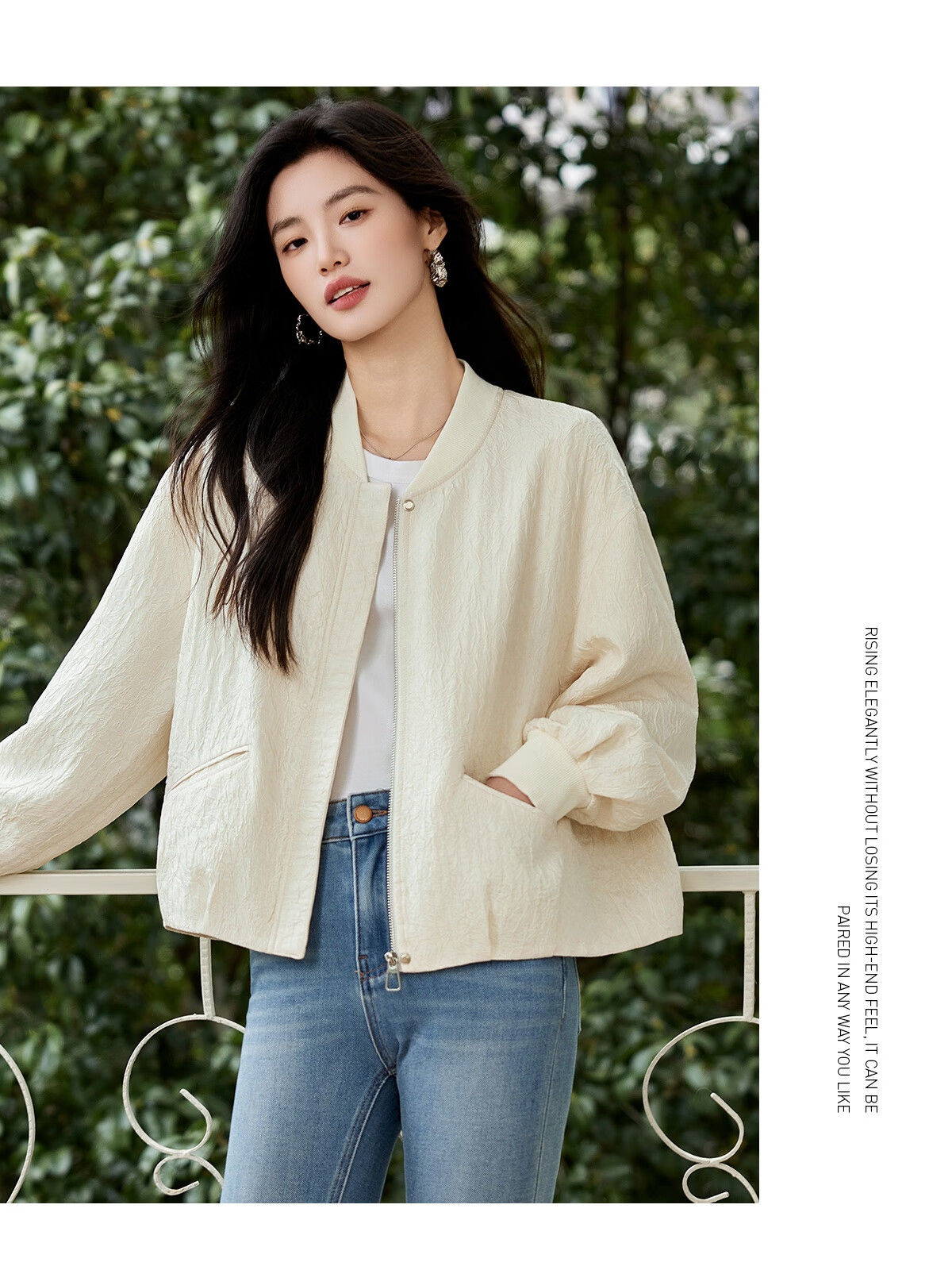 Taxiang Short Baseball Jacket for Women, Spring And Autumn Textured Design, Outerwear for Petite Figures, Cardigan T51D034 11