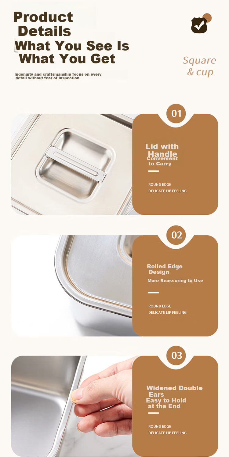Baijie Stainless Steel Seasoning Container, Square Spice Jar, Lard Canister, Oil Bowl, Home Kitchen Jam Pot, Condiment Storage Box 7