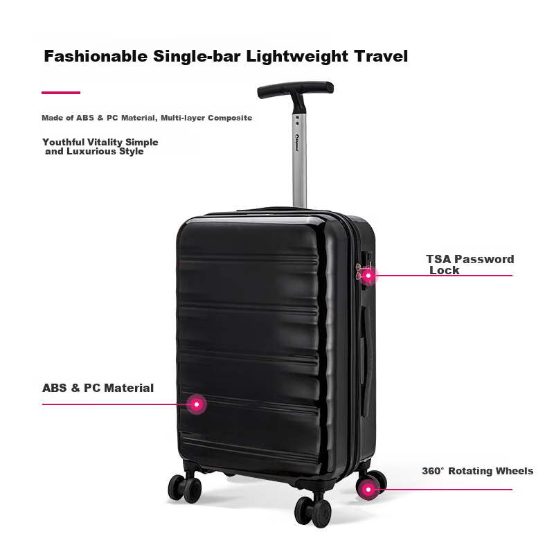 Diplomat TC-23062 Simple And Stylish Mirror-Finish Single-Tube Spinner Suitcase, Carry-On Luggage, Trolley Case, Black