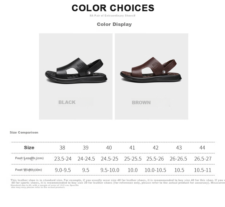 LAORENTOU Men's Sandals, Summer Top-Grain Leather Breathable Beach Versatile Casual Shoes Slippers Men's Footwear, 10965 Black 41 14