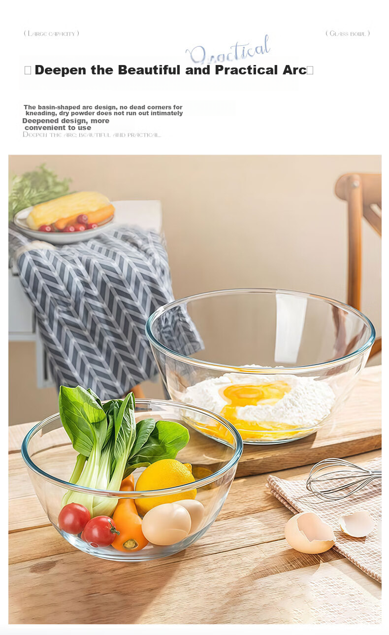 JIWUSENLIN Large Glass Bowl for Home Use, Thick Soup Bowl And Noodle Glass Basin, Fruit Salad Bowl, Cooking Bowl, Baking And Proofing Bowl, 4.5 Liters 4