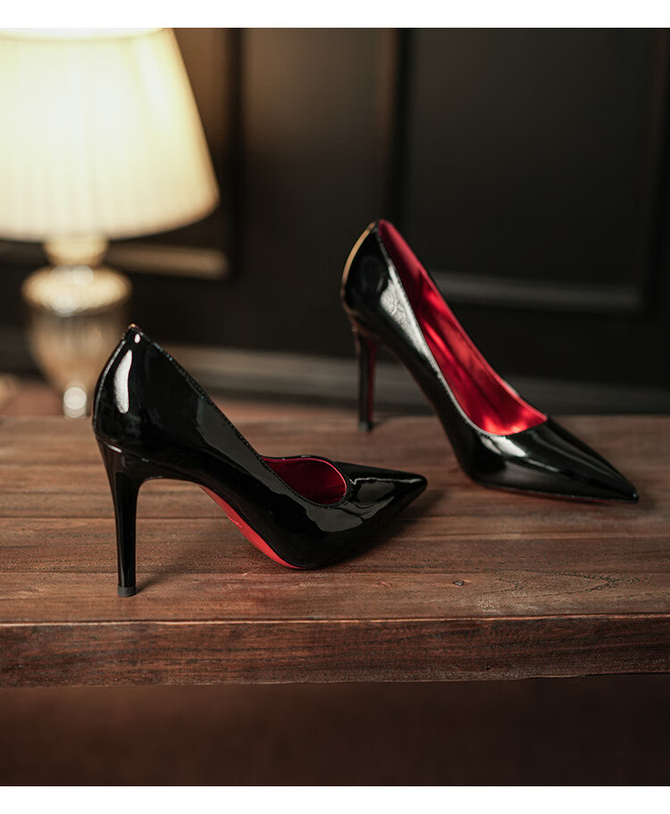 LangSha 6.5CM High Heel Sexy Pure Desire Red Sole Pointed Toe Stiletto Dress Shoes for Women 2025 New Single Shoes 10