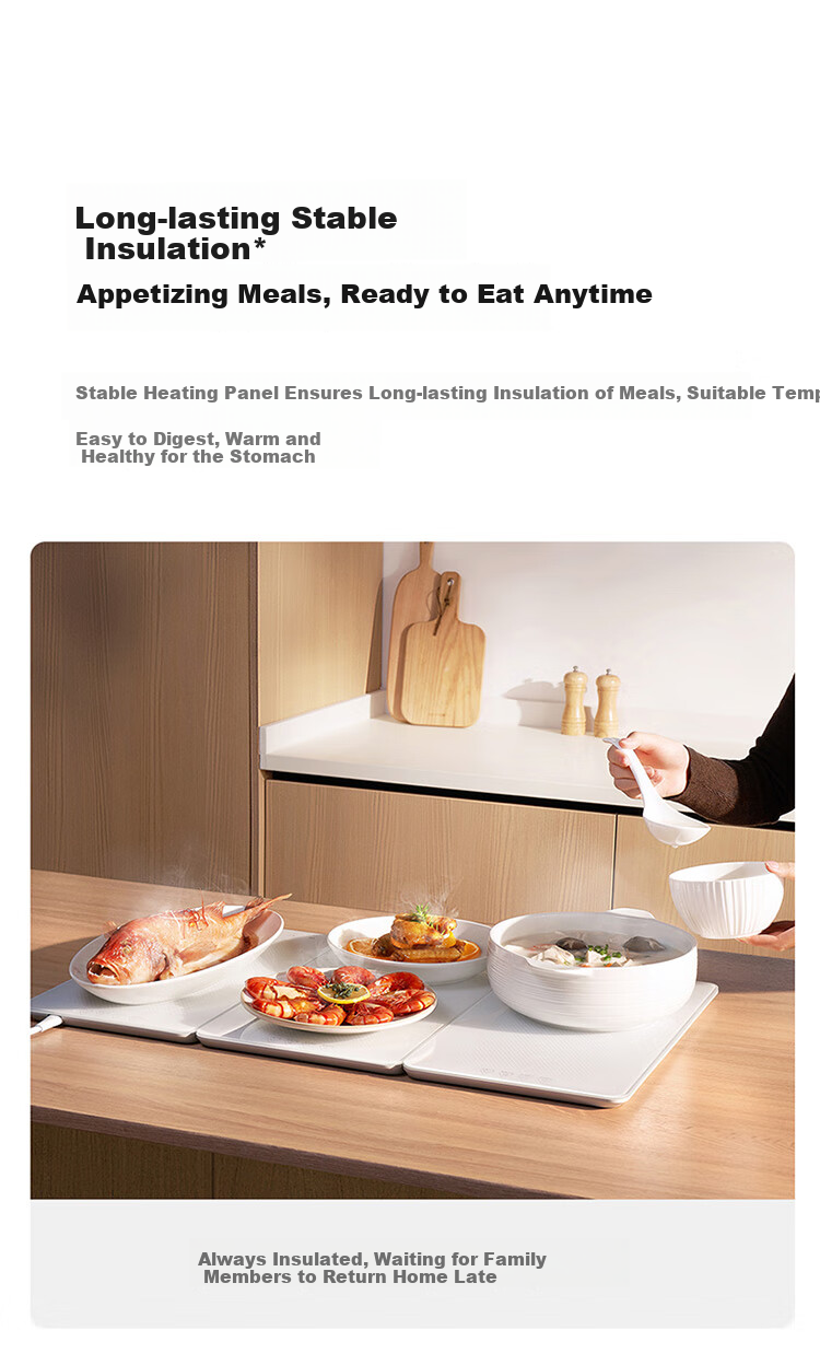 Mijia Xiaomi Food Warming Plate, Heating Tray, Insulated Plate, Heating Table Mat, Tri-Fold Foldable Household Multifunctional Food Warmer, Milk Warmer, Graphene Heating, Glass Surface Plate, Temperature Control Zones 9