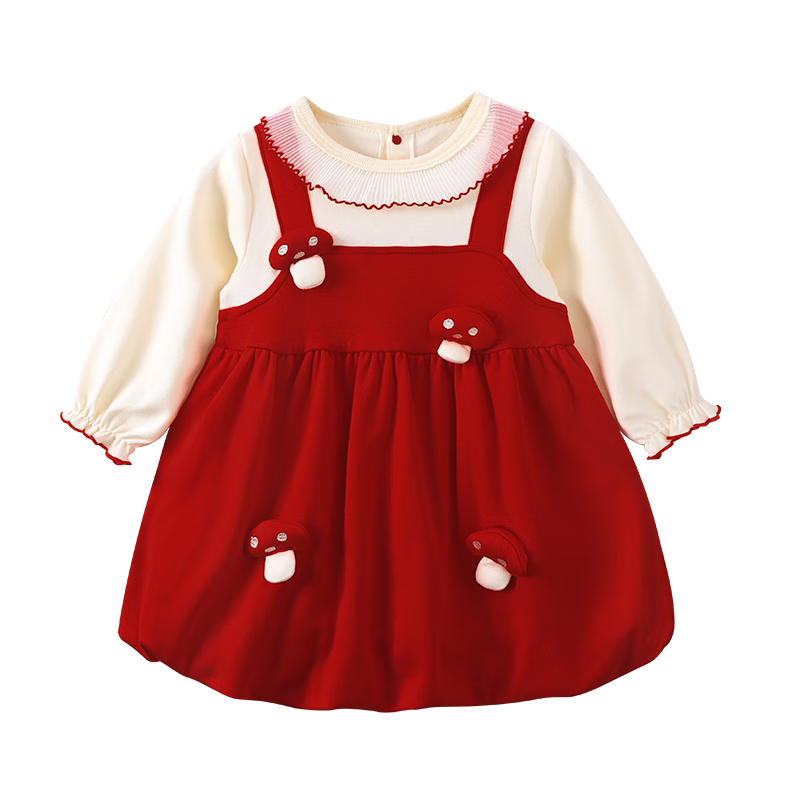 Youqi Baby Girl Long Sleeve Dress Spring Autumn 1 Year Old Toddler 100 Days Birthday Ceremony Dress Infant Princess Dress