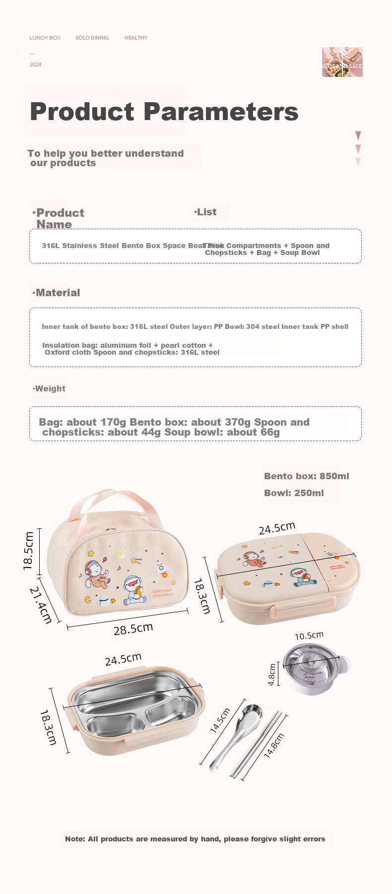 Guangyi 316 Stainless Steel Lunch Box for Elementary School Students And Office Workers, 3-Compartment Bento Box with Utensils And Soup Bowl + Bag GY7406 13