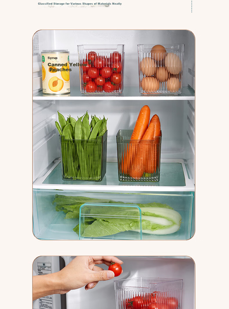 BJ Refrigerator Side Door Storage Box, Transparent, 3-Pack, Food Preservation Container, Freezer Interior Shelf Organizer, Storage Box, Food Preservation Tool 3