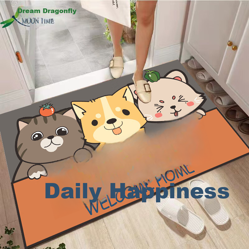 MOON TIME Entrance Mat, Doorway Foot Mat, Indoor Doormat, Non-Slip, Dirt-Resistant, Cuttable, 50*80cm, Happy 14