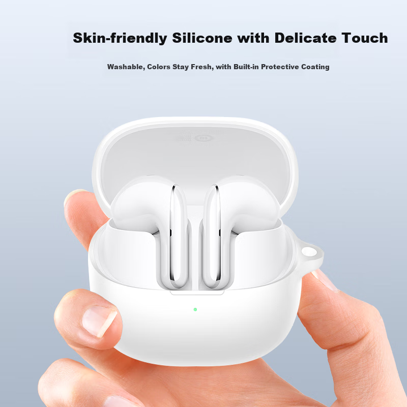 ESCASE Защитный чехол для Xiaomi Buds5 Earphones, чехол для хранения наушников Bluetooth, чехол из жидкого силикона, сверхтонкий защитный чехол с полным покрытием, белый с ремешком