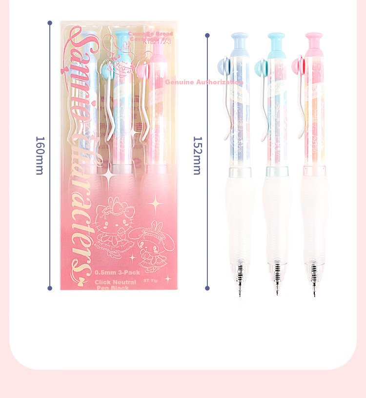 GuangBo & Sanrio Retractable Gel Pen, Stylish Cute ST Tip Exam Pen 0.5mm for Students Black Ink Pen 3-Pack Random KT82172-3 6
