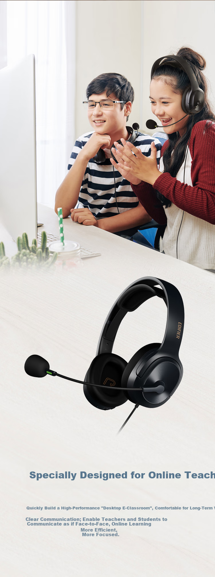 EDIFIER USB K5000 Type-C Version Professional Exam Headphones, Over-Ear Computer Headset, Specialized for Listening, Speaking And Oral Training, Educational Headphones, Online Course Headphones 6
