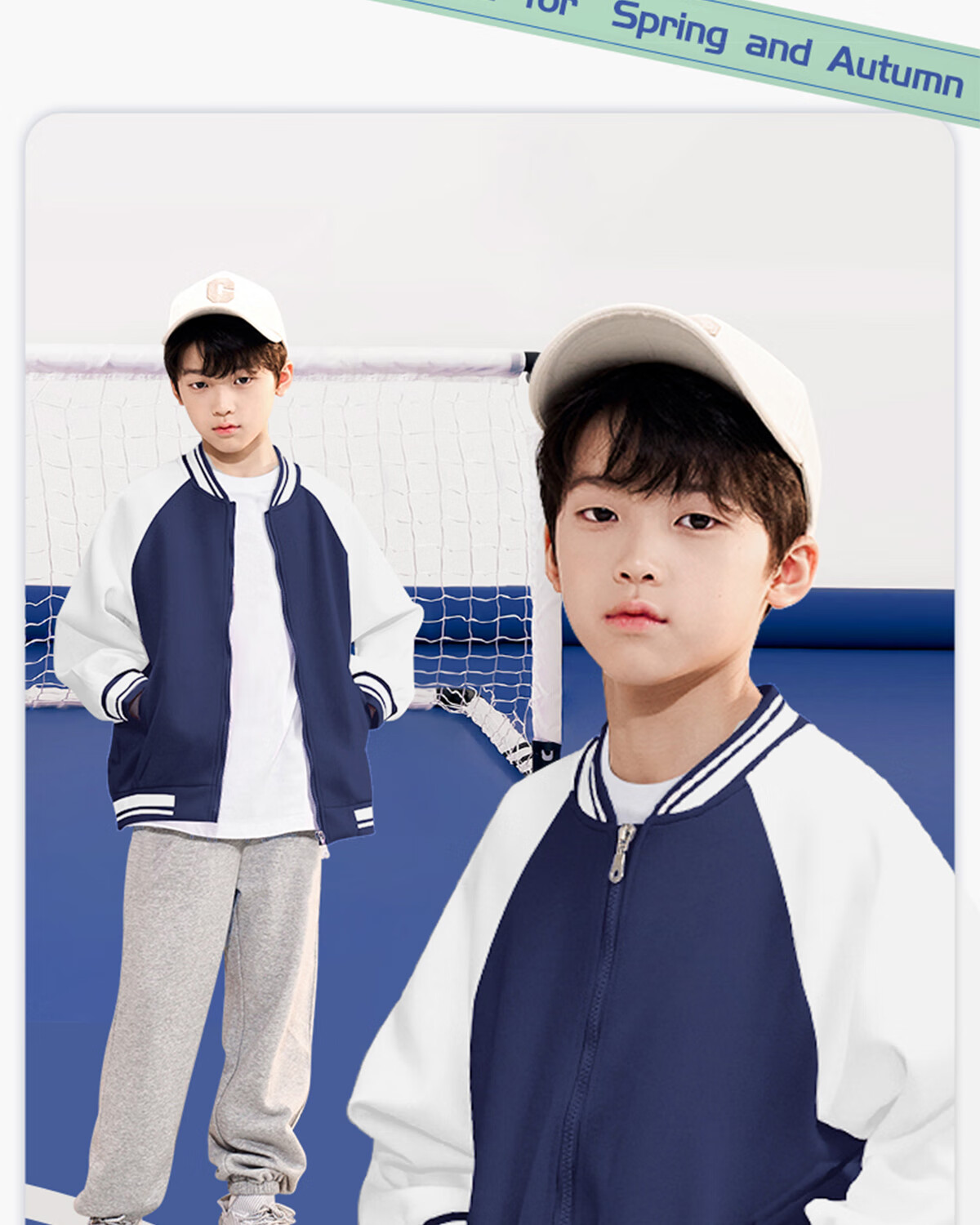 Langsha Boys and Girls Children's Baseball Jacket Set Spring Breathable Zipper Jacket Durable Sports Pants Navy Blue 140 18