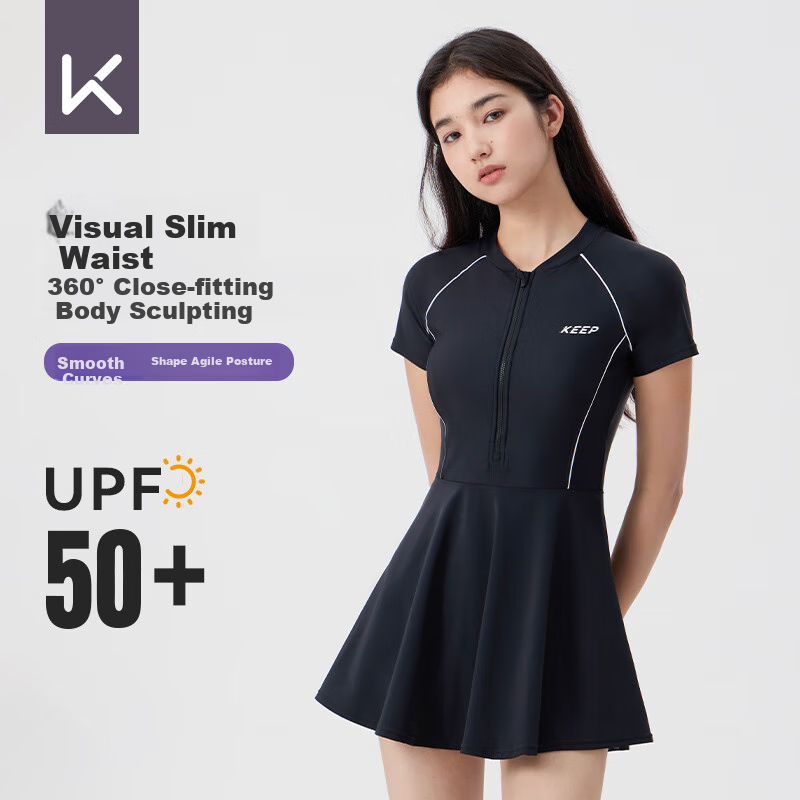Keep One-Piece Swimsuit for Women, Professional Conservative Plus Size Swimwear for Hot Springs, Style 599, Black, XXL