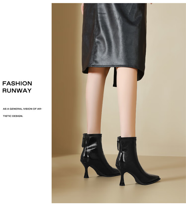 Daphne Vintage Pointed Toe Ankle Boots New Versatile Slim Boots Stiletto Leather Boots 4025605036 Black 39 3