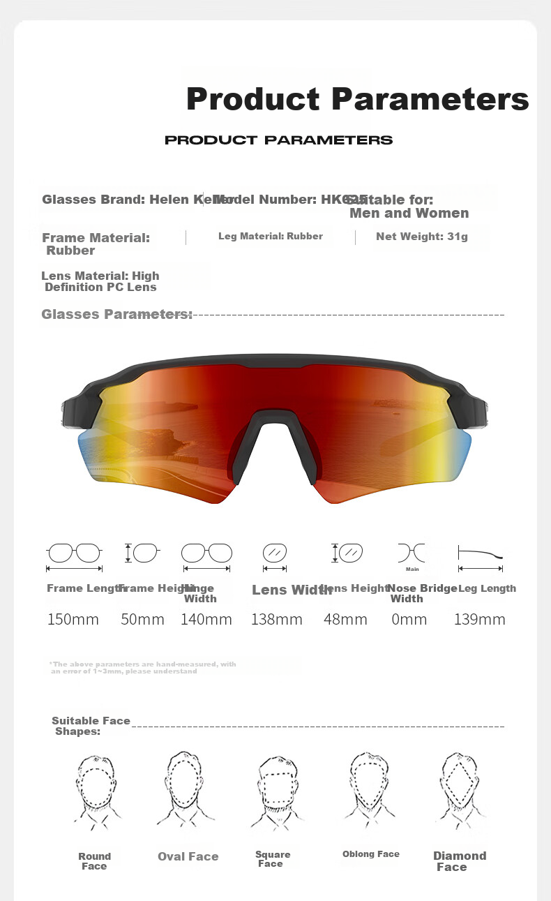 HELEN KELLER Running Glasses Outdoor Goggles Sunglasses UV Protection Fishing Driving Glasses HK625YDN90 8