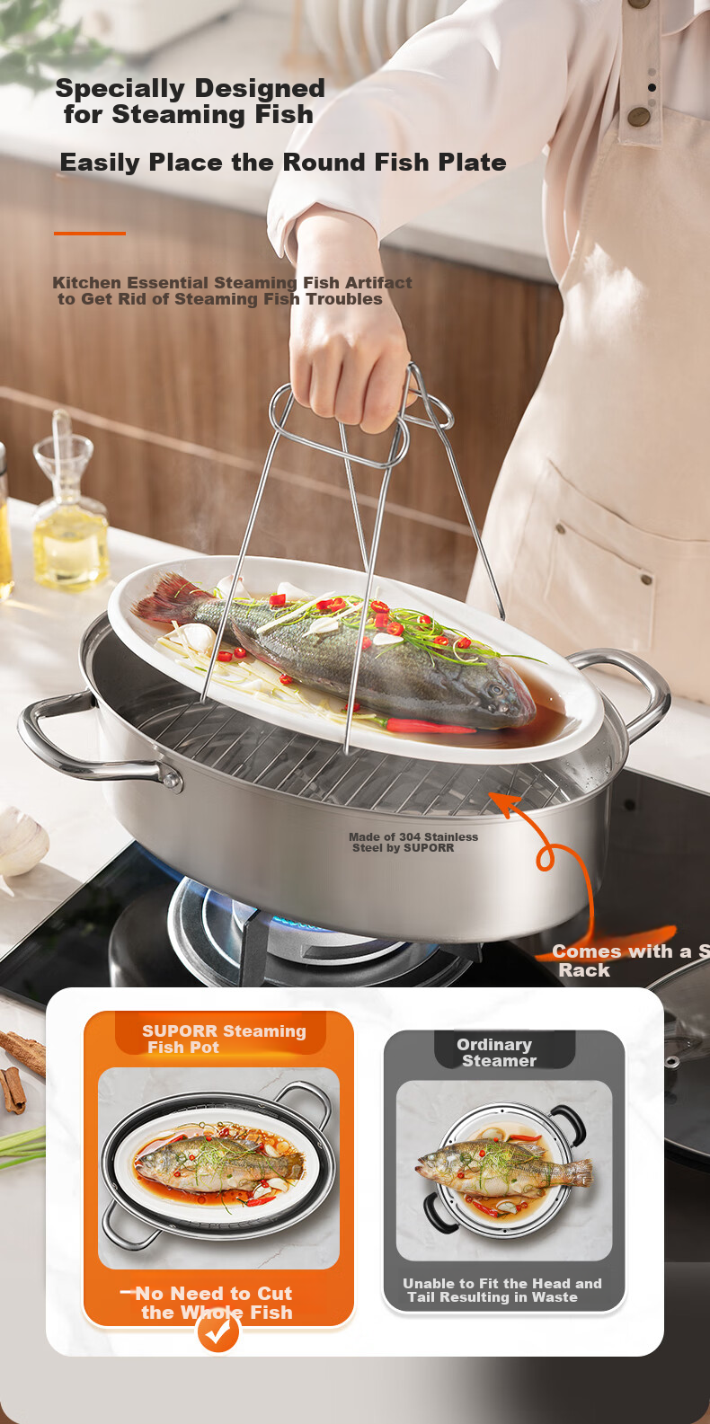 SUPOR 304 Stainless Steel Multi-Purpose Steaming Pot, 6.3L Deep Large Capacity, Visible Lid, Suitable for Open Flame And Electric Ceramic Stoves 3