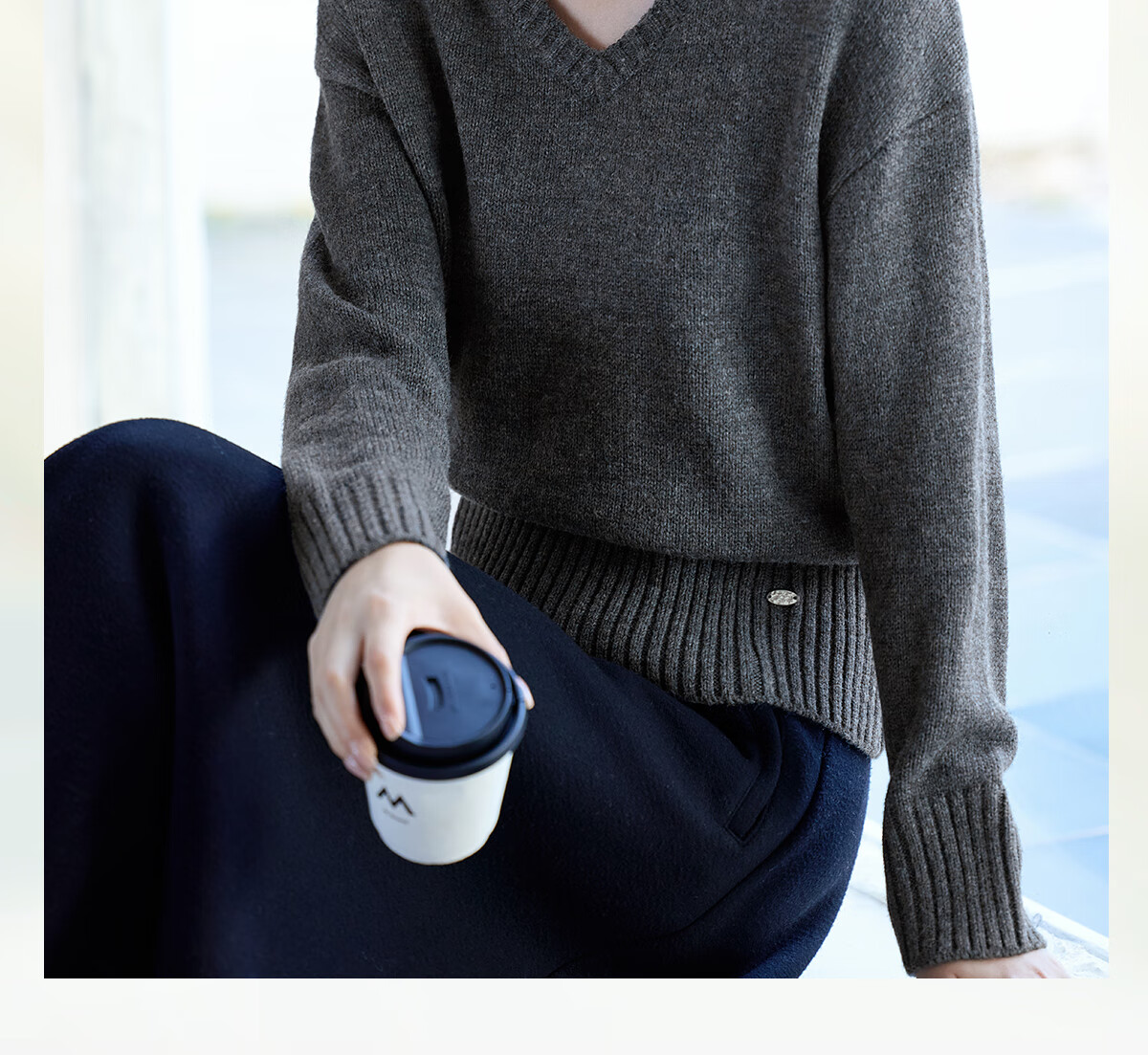 She Enjoy Lazy Style Knitwear Women's Gray V-Neck Sweater Knit Top Base Shirt T53Z093 1