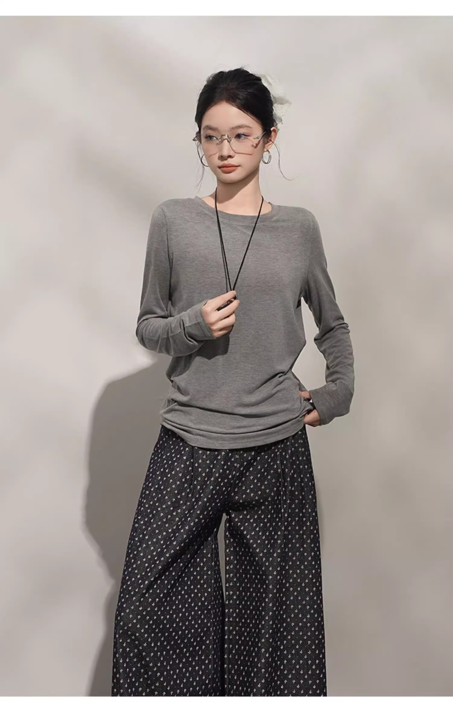 Woodpecker Cashmere Soft Long Sleeve T-Shirt Women Autumn New Thin Loose Round Neck Base Shirt Purple XL 14