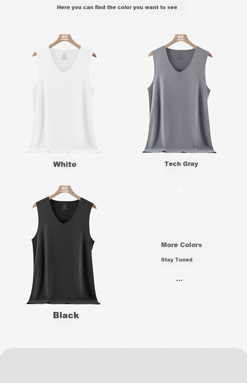 LangSha Men's Tank Top, Summer Ice Silk Thin Style, 7A Grade Antibacterial Seamless Sports Casual Undershirt, 3-Piece Set 13