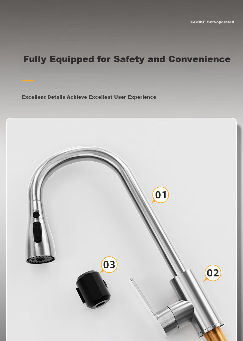 X-GRKE [Germany] Kitchen Faucet with Hot And Cold Water, Pull-Out Design, 304 Stainless Steel Sink Tap GY2D 16