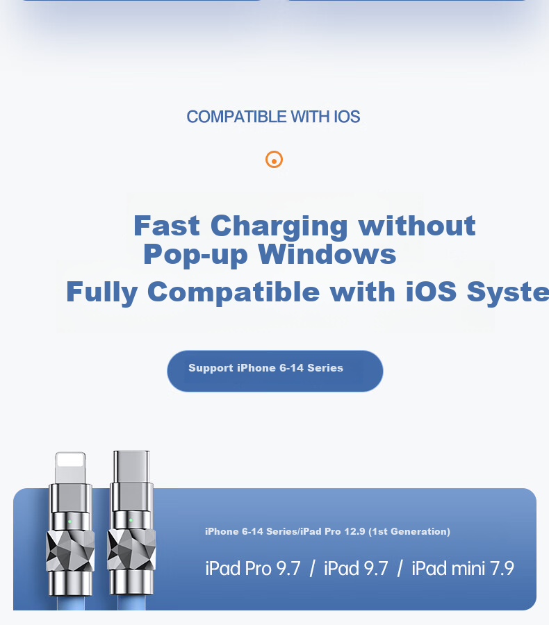Nengshi Apple Charging Cable, PD Fast Charging 30W Data Cable, Type-C to Lightning Adapter, Suitable for IPhone 14 Pro Max/13/12/11/x/8, Zinc Alloy Thickened Cable, 2 Meters, Blue 13