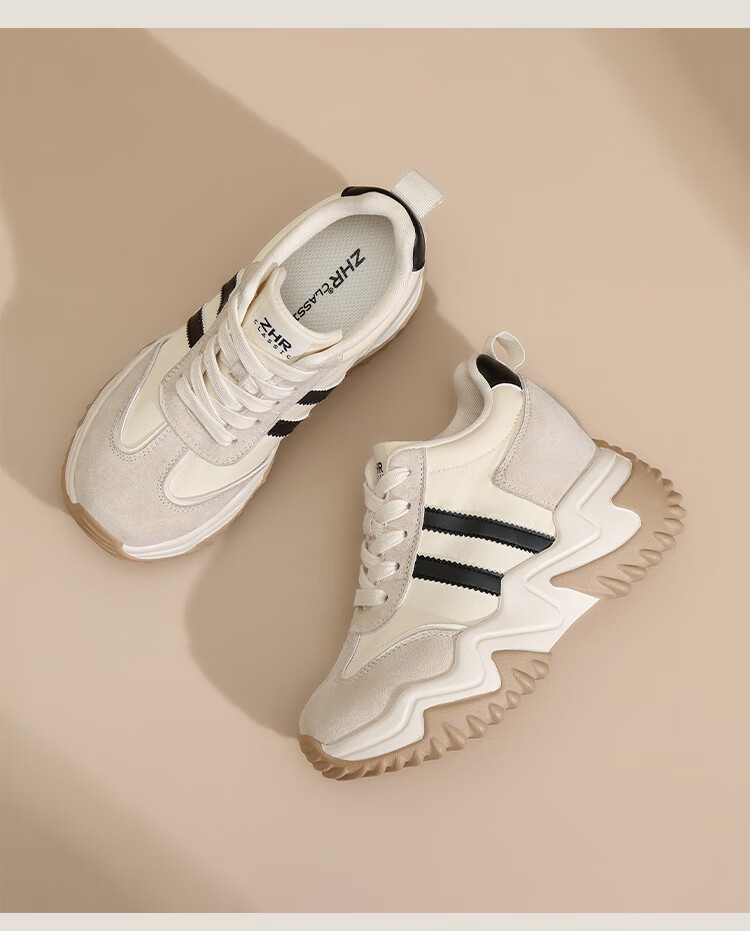ZHR ZEZ Thick Sole 8CM Height Increasing Women's Shoes Retro Lightweight Versatile Sports Dad Shoes KS99 Coffee Color Size 39 14