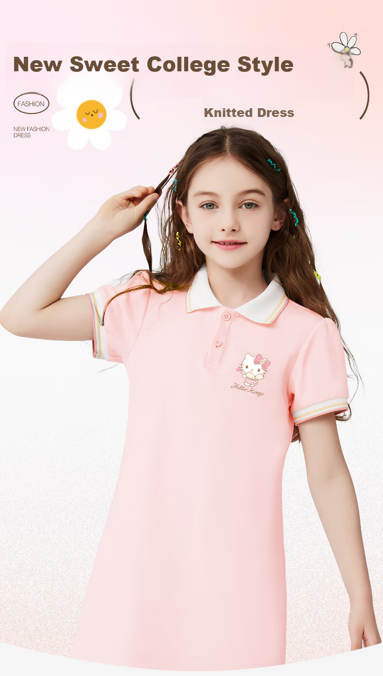 Hello Kitty Girls' Dress, Summer 2025 New Style Children's Clothing, Preppy Style Dress, Girls' POLO Dress, Stylish Summer Outfit 1