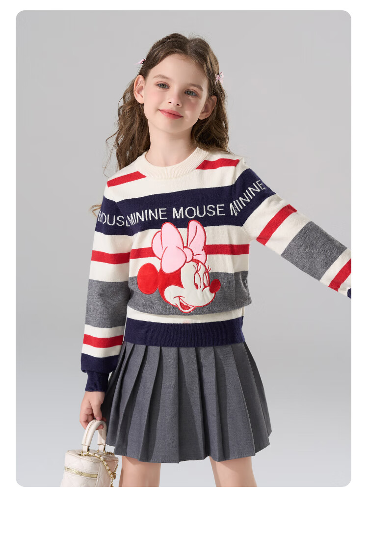 Disney Minnie Girls' Pullover Sweater Spring 2026 New Children's Versatile College Style Knitwear 4