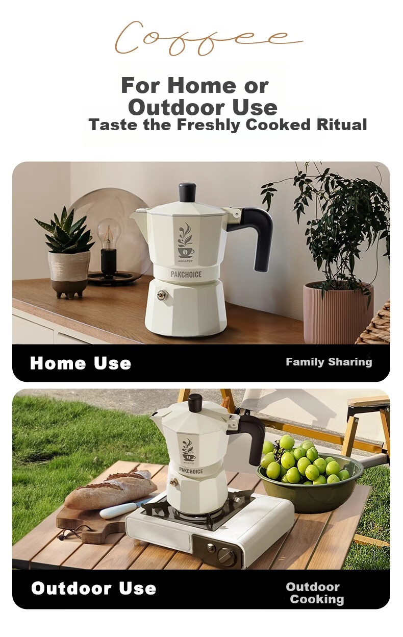 TEOTM Moka Pot with Dual Valves, Home Italian-Style Dual-Valve Moka Pot, Small Electric Ceramic Stove Pour-Over Coffee Maker Set 10