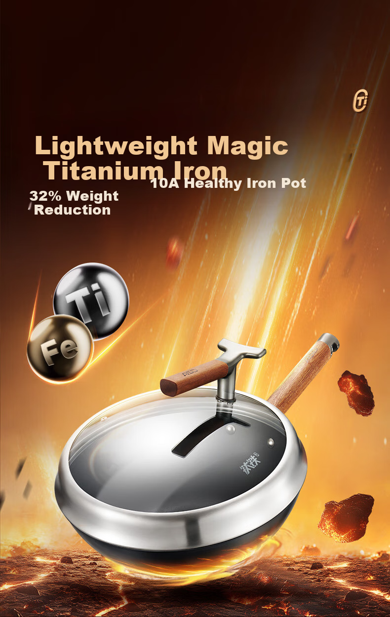 ASD Wok, Magic Titanium Iron, Zero Fluorine Coating, Non-Stick Frying Pan, Fluorine-Free Coating, Cooking Pan, 30cm, Compatible with Induction Cookers, T10A 3