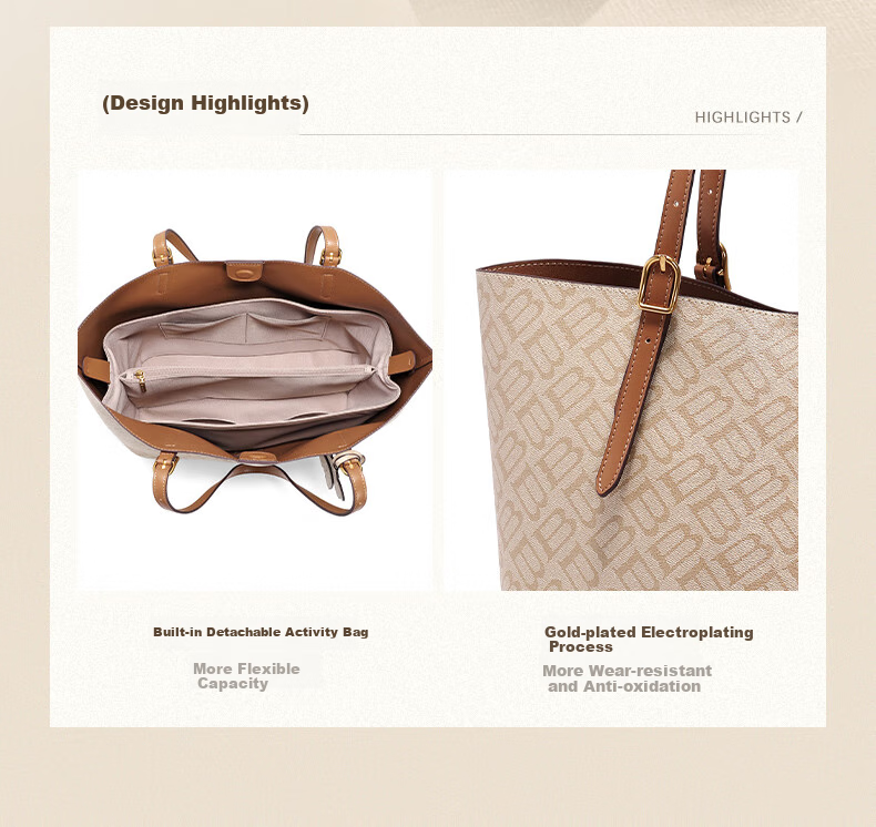 Belle Mother's Day Gift, Women's Bag, Seagull Monogram Crossbody Bag, Gift with Dumbo Charm, Tote Bag X7226AX5, Apricot Color 5