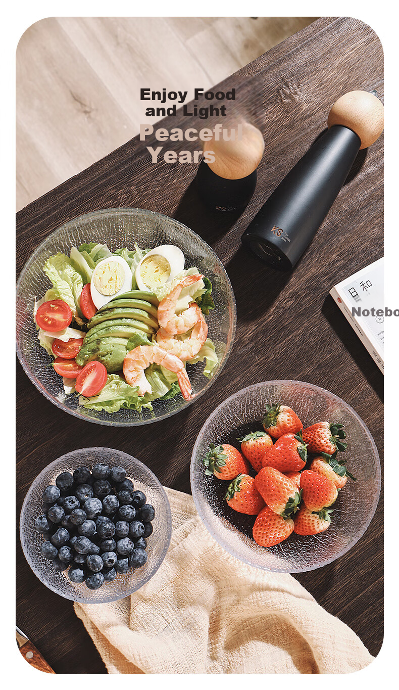 CRISTALGLASS Glacier Glass Salad Bowls Set of 3 - Transparent Round Glass Bowls for Home Use, Vegetable Fruit Plate, Yogurt Dessert Bowls 10