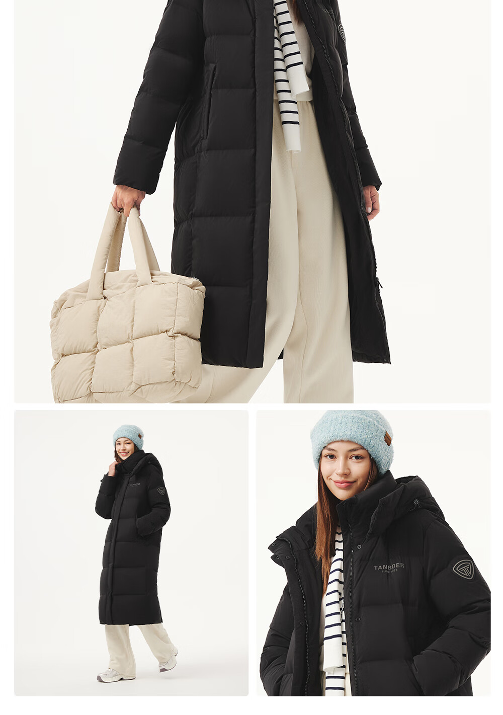 Tanboer Women's Long Down Jacket with Detachable Hood Winter Warm Coat 2025 New Style 5530836D Black Size 165 1