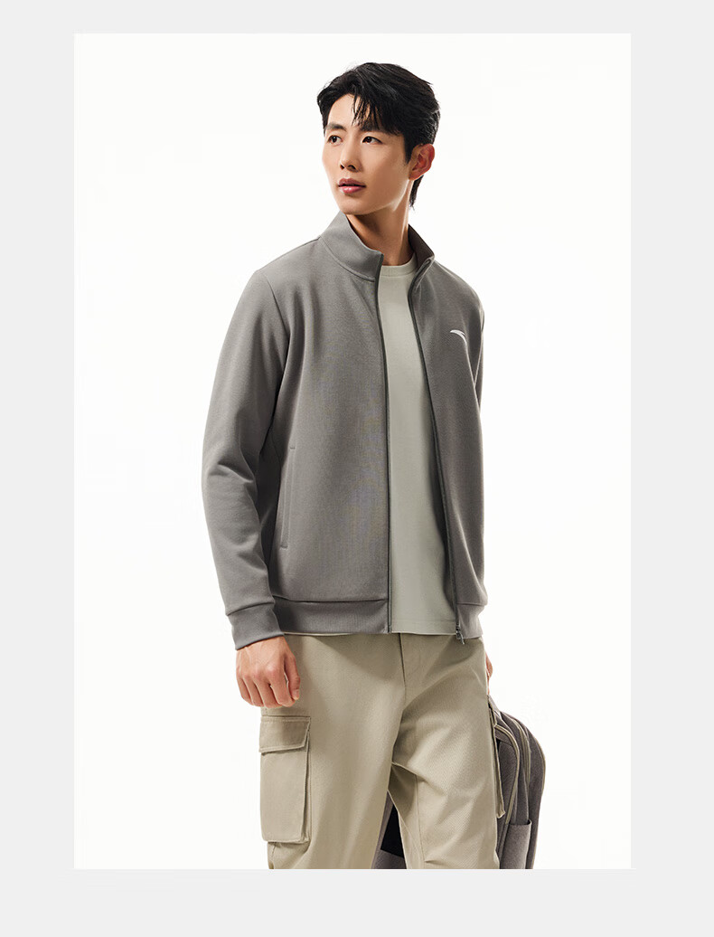 ANTA Fleece-Lined Sports Jacket for Men, Autumn And Winter Knitted Cardigan, Stand-Up Collar Casual Business Jacket, Long-Sleeve Running Training Top 13