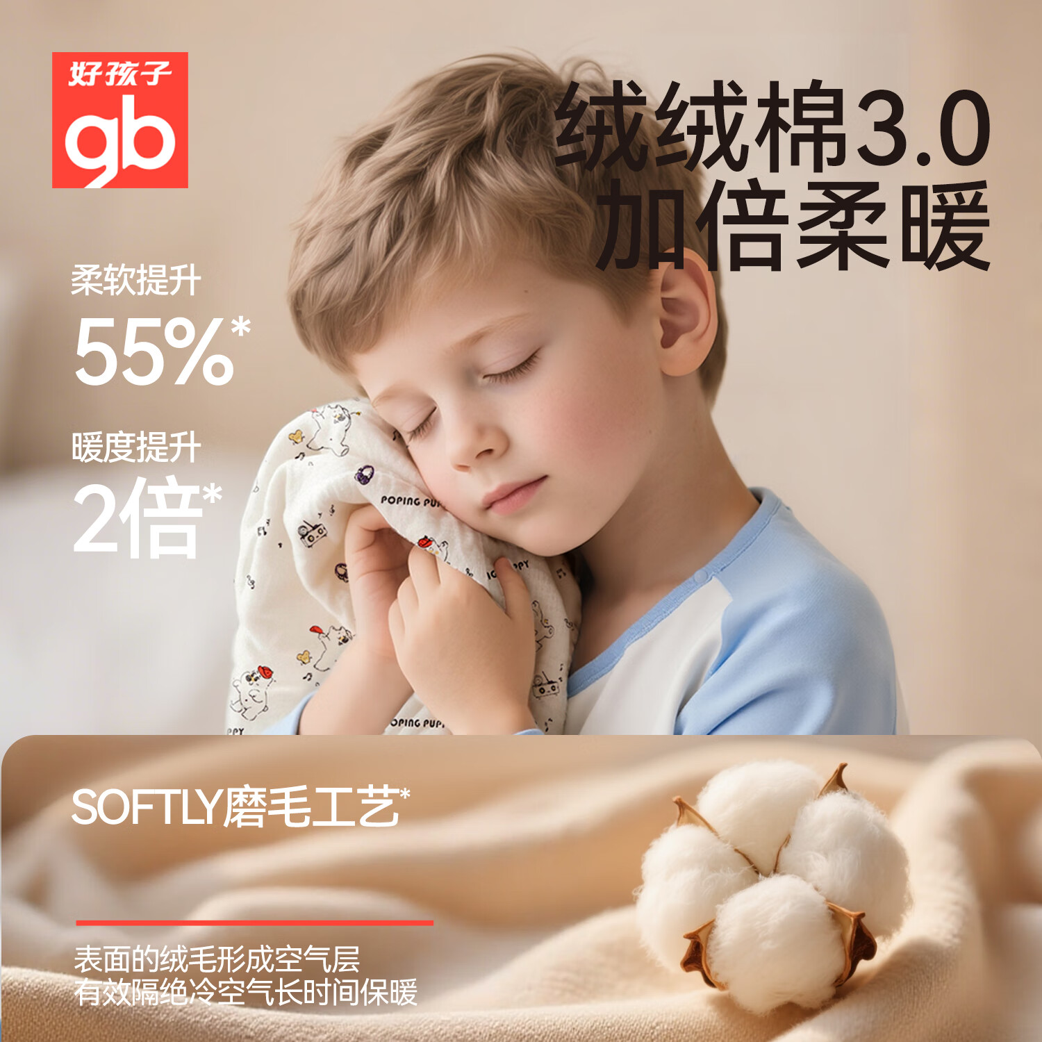 Gb (gb) Children's Pure Cotton Class A Autumn Clothes and Pants Set 7A Antibacterial and Mite-Resistant 0 Fluorescent Underwear Set Pacha Dog Off-White Blue