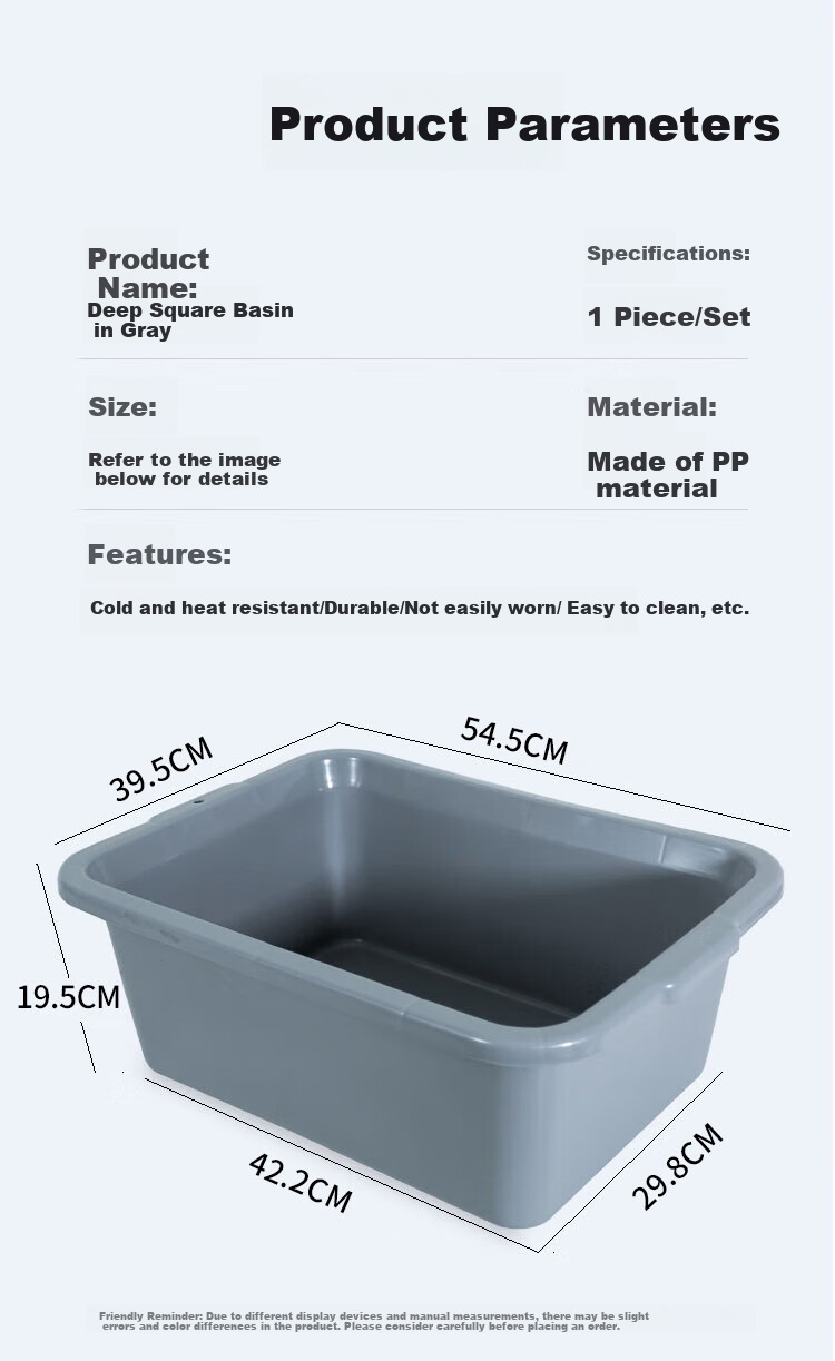 Temeiju Rectangular Plastic Basin for Hotel Dining, Large Single Basin for Washing Vegetables, Freezer Basin And Security Inspection Basi 1